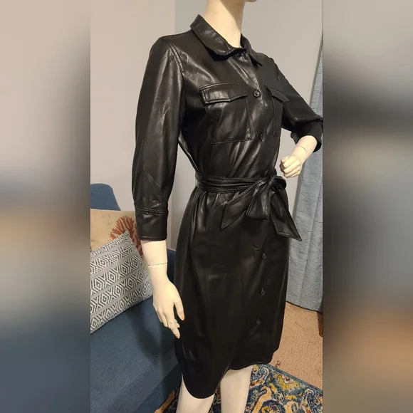 black leather dress mini Icon Black Faux Leather Bubble Hem Mini Dress S main image 0